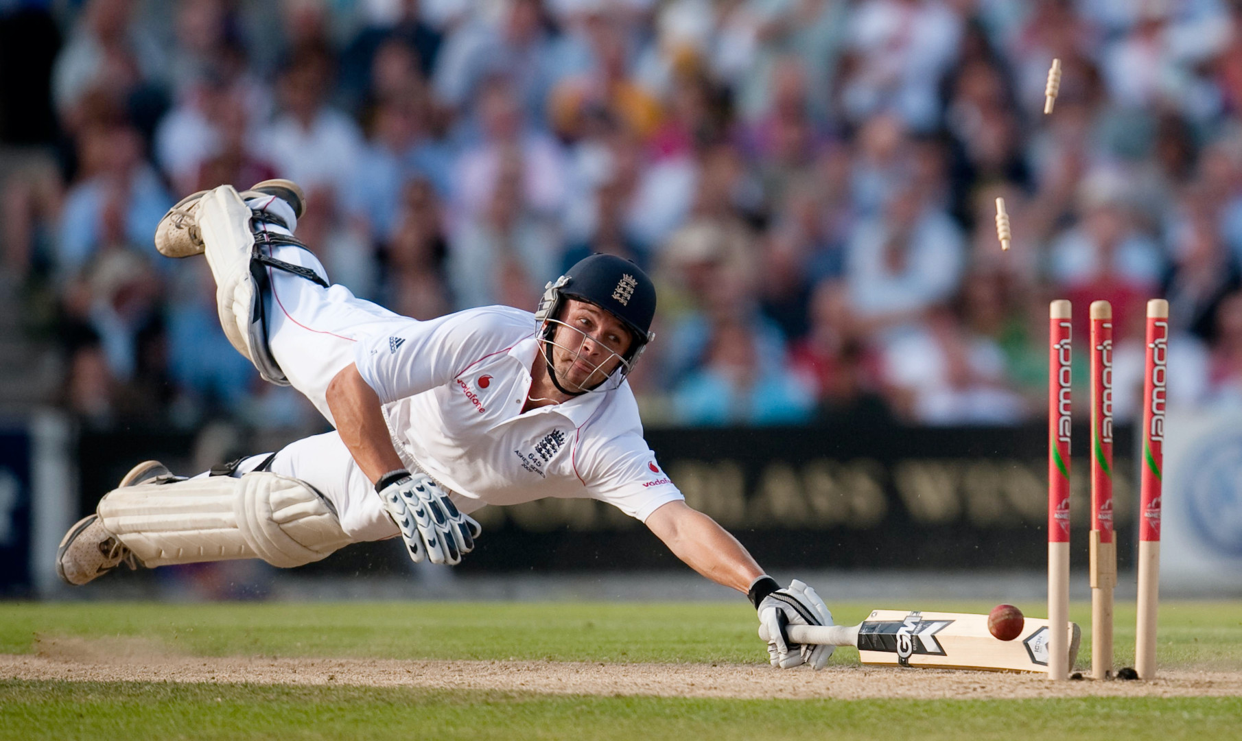 Jonathan Trott diving as he's stumped out.