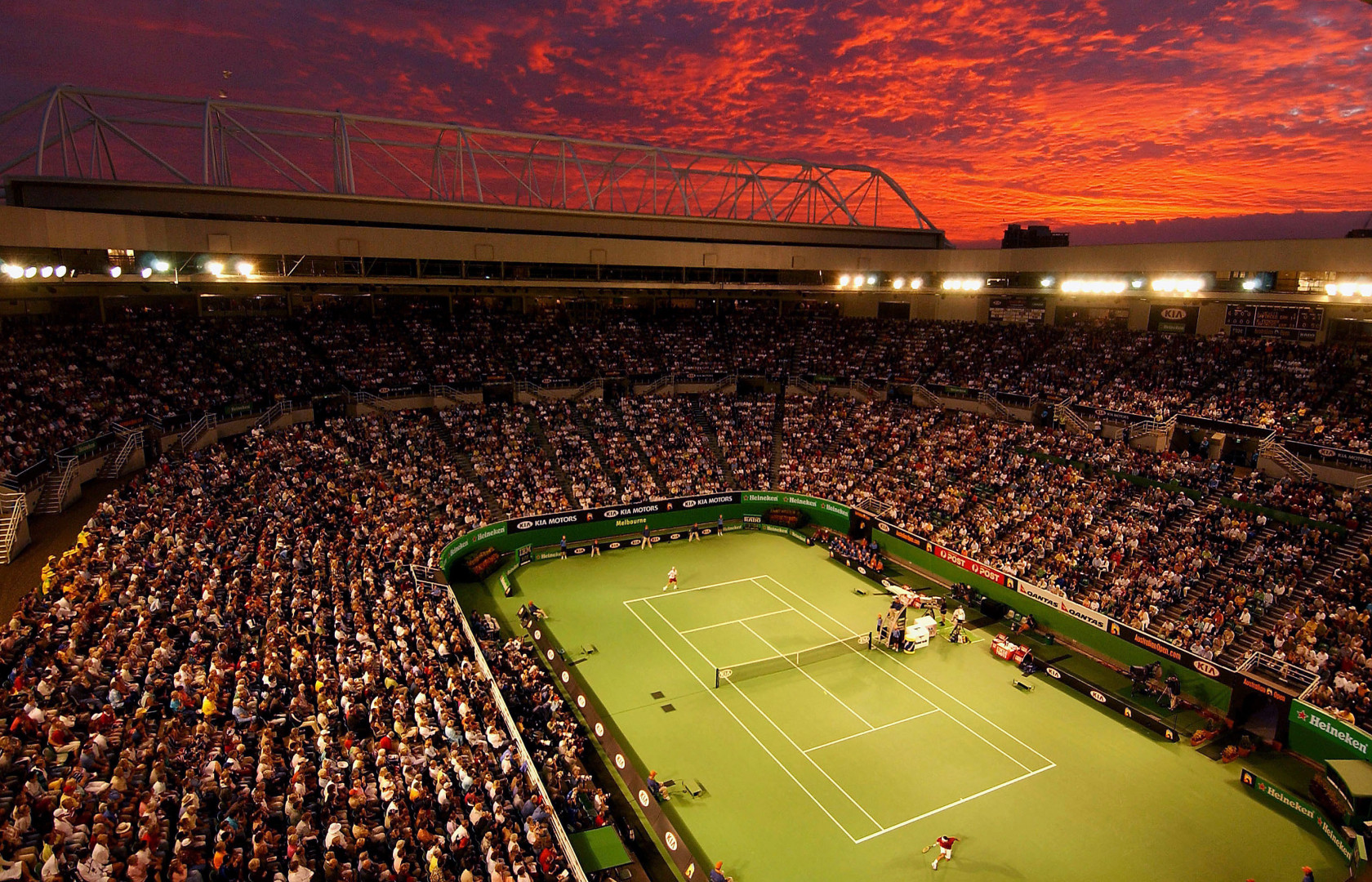 Tennis match at Melbourne Park, at susnet, during the Australian Open.