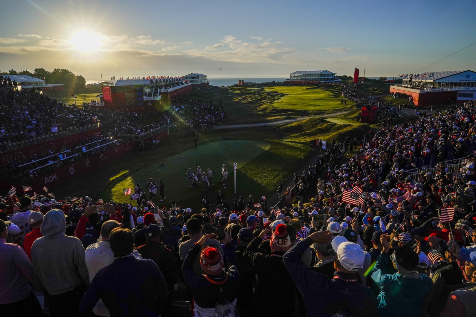 View of the crowds and golf course at the Ryder Cup.