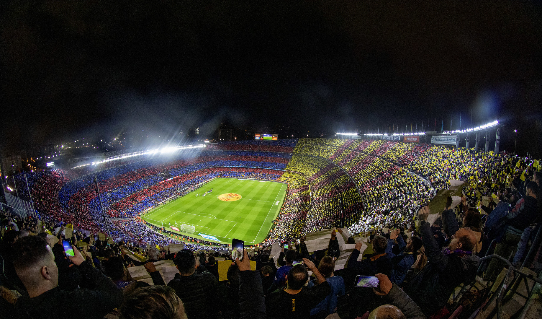 Panoramic view of the Nou Camp Stadium before a Barcelona vs Real Madrid game.