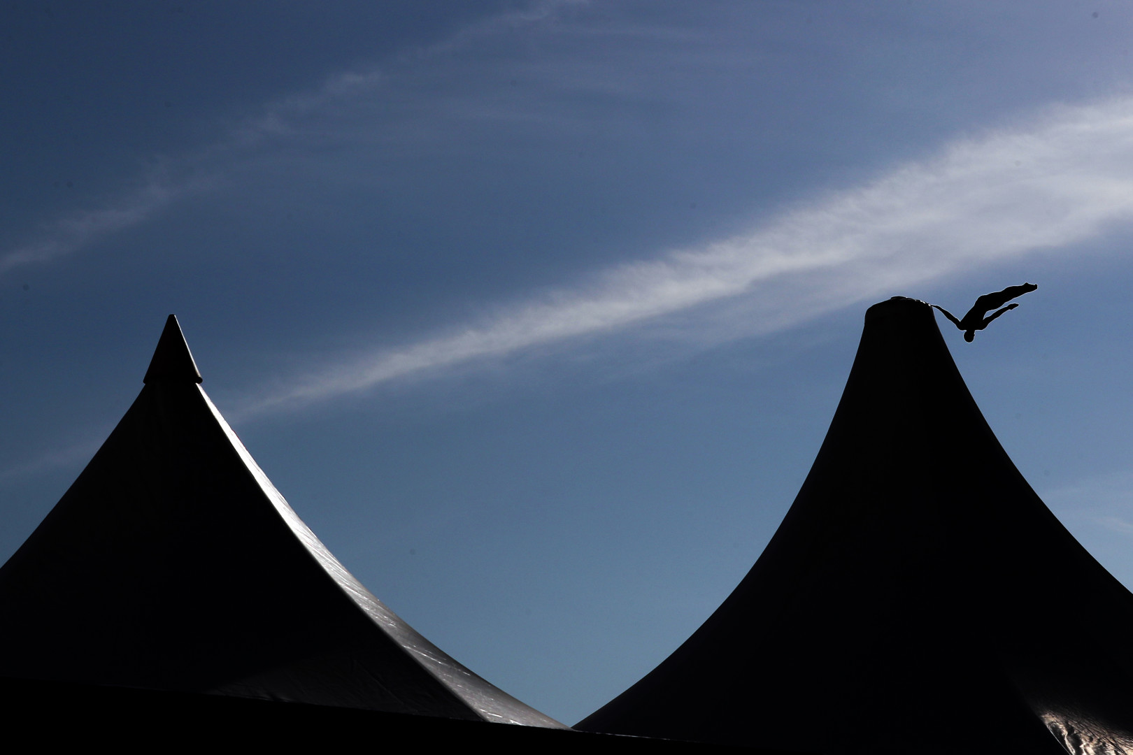 Silhouette of diver at the 2021 FINA World Swimming Championships.